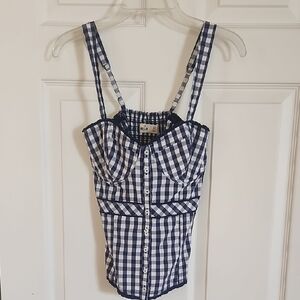 Blue and White Checkered Sleeveless Top